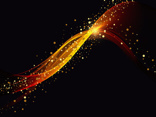 Wall Mural - abstract gold wave design element with glitter effect on dark background.