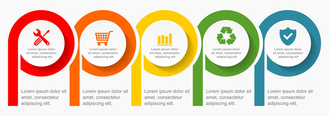 Poster - Business infographic vector template with 5 options, flat design illustration in eps 10
