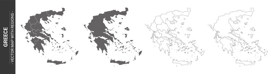 Wall Mural - set of 4 political maps of greece with regions isolated on white background