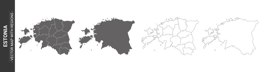Wall Mural - set of 4 political maps of estonia with regions isolated on white background