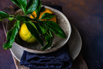 Wall Mural - Holiday place setting with tangerines