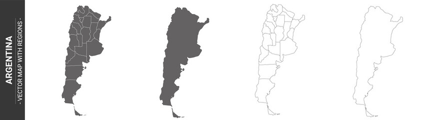 Wall Mural - set of 4 political maps of argentina with regions isolated on white background