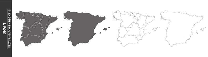 Wall Mural - set of 4 political maps of spain with regions isolated on white background