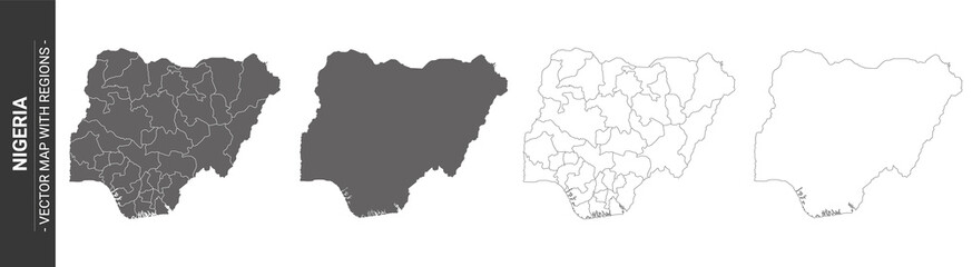 Wall Mural - set of 4 political maps of nigeria with regions isolated on white background