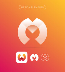 Letter M and W logo icon. 3d origami vector style