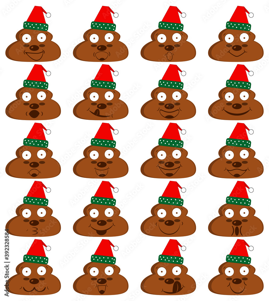 Funny poop with faces in a santa claus hat. Christmas and New Years ...