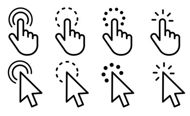 Wall Mural - Hand clicking icon collection.Pointer click icon. Hand icon design.Set of Hand Cursor icons click and Cursor icons click. Click cursor icon.