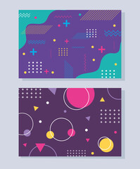 Poster - memphis modern abstract banner set, minimal design colour shapes geometric