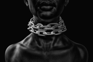 Female afro american slave with heavy chain around her neck