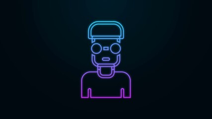 Sticker - Glowing neon line Nerd geek icon isolated on black background. 4K Video motion graphic animation