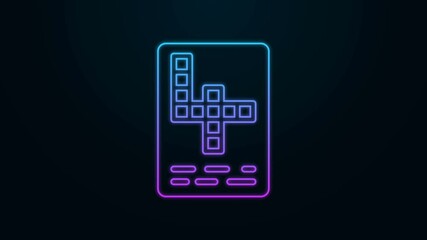 Poster - Glowing neon line Crossword icon isolated on black background. 4K Video motion graphic animation