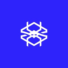 letter s with spider logo vector idea. for cyber security and technology . blue background. vector b
