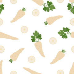 Sticker - Fresh Parsnip vegetable. Vector seamless pattern