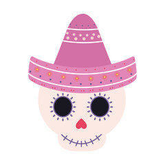 Wall Mural - skull with sombrero icon on white background