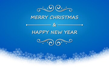 Merry Christmas and Happy new year text on blue background with snowflake on snow , backdrop illustrator vector holiday