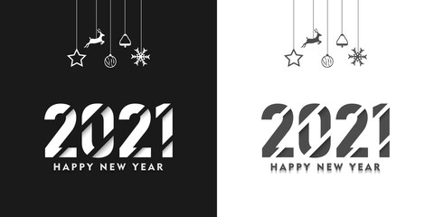 Wall Mural - happy new year 2021 black and white design