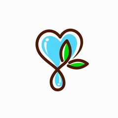 Sticker - abstract heart logo with water and leaf concept