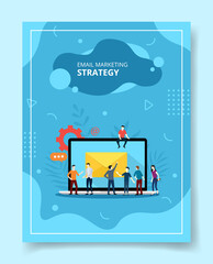 Fototapete - email marketing strategy people standing front laptop for template of banners, flyer, books cover, magazines with liquid shape style