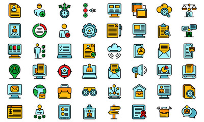 Poster - Online job search icons set. Outline set of online job search vector icons thin line color flat on white