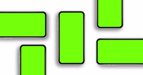 Wall Mural - smartphones with blank green screens. animated mockup to showcasing mobile web-site design