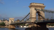 Chain Bridge, Famous Hungarian Landmark In Historic Center Of Budapest City. Designed By English Engineer William Tierney Clark In 1840 And Built By Scottish Engineer Adam Clark