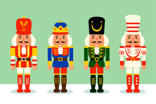Collection Of Christmas Nutcracker Toy Soldier. A Variety Of Nutcracker Toy Soldier For Christmas Design. Flat Vector Concept Illustration.