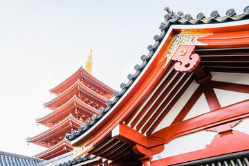 Sticker - Low angle shot of Senso-ji Temple in Tokyo, Japan