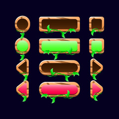Wall Mural - set of game ui wooden nature button for gui asset elements vector illustration