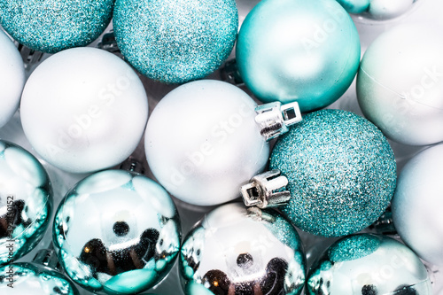 Cuadros en Lienzo Christmas and Holiday decore baubles ranging in colors from blue, silver, red, g