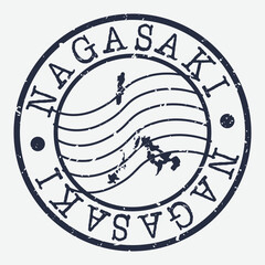  Nagasaki, Japan Stamp Postal. A Map Silhouette Seal. Passport Round Design. Vector Icon Design Retro Travel.