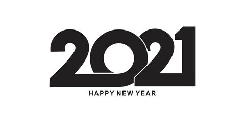 Wall Mural - Happy 2021 New Year Greeting Card, logo design. Happy New Year Lettering with burst rays, Holiday Vector Illustration 