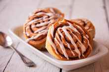 Fresh Home Baked Sweet Cinnamon Buns With Frosting