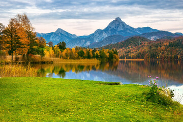 Autumn on Weissensee lake in Allgau Alps, Bavaria, Germany