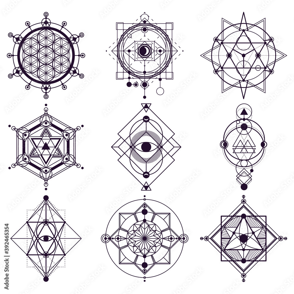 Sacred geometry abstract symbols, esoteric vector signs Stock Vector ...