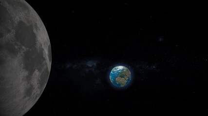Wall Mural - earth and moon seen from space 3d rendering footage