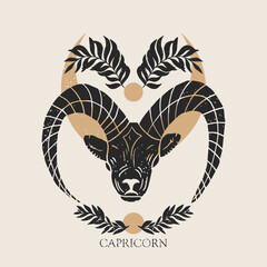 Wall Mural - zodiac sign capricorn in boho style. trendy vector illustration.