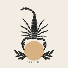 Wall Mural - zodiac sign scorpio in boho style. trendy vector illustration.