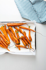 Poster - Overhead view of roasted carrots  on baking dish