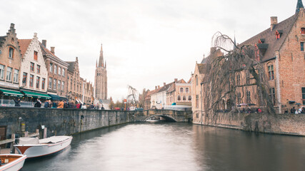 Canal among buildings in Bruges, Belgium