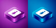 © Kostiantyn - Isometric Female toilet icon isolated on blue and purple background. WC sign. Washroom. Square button. Vector.