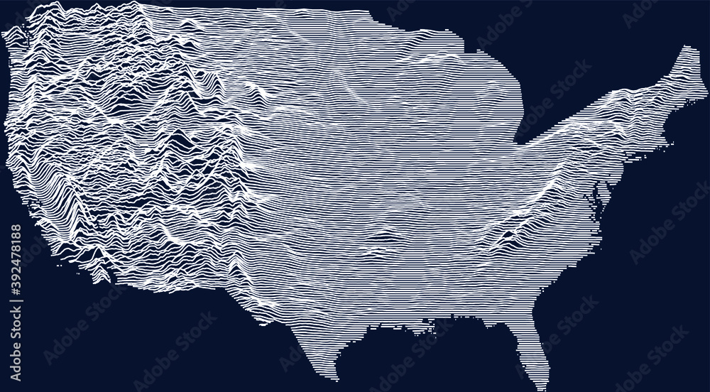 Topographic map of the United States of America with white contour ...