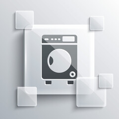 Poster - Grey Washer icon isolated on grey background. Washing machine icon. Clothes washer - laundry machine. Home appliance symbol. Square glass panels. Vector.