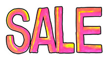 Bright Pink, Orange And Yellow SALE Sign. Isolated.