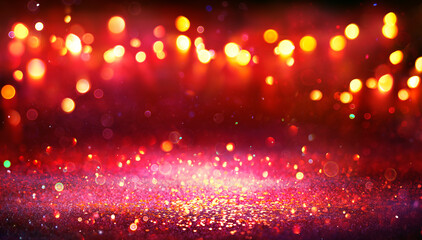 Wall Mural - Abstract Christmas Background - Red Glitter With Defocused Lights In The Darkness