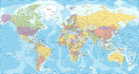  World Map - Political - Vector Detailed Illustration