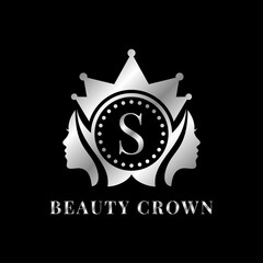 ladies face with crown letter S luxurious alphabet for bridal, wedding, beauty care logo, personal branding image, make up artist, or any other royal brand and company