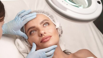 medical cosmetologist checking female customer
