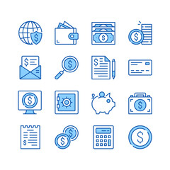 Poster - Money line icons. Simple vector symbols. Set of blue color filled outline icons