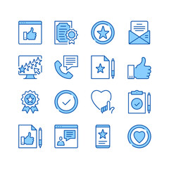 Poster - Customer satisfaction line icons. Simple vector symbols. Set of blue color filled outline icons