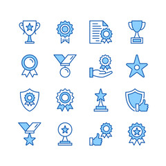 Poster - Awards line icons. Simple vector symbols. Set of blue color filled outline icons